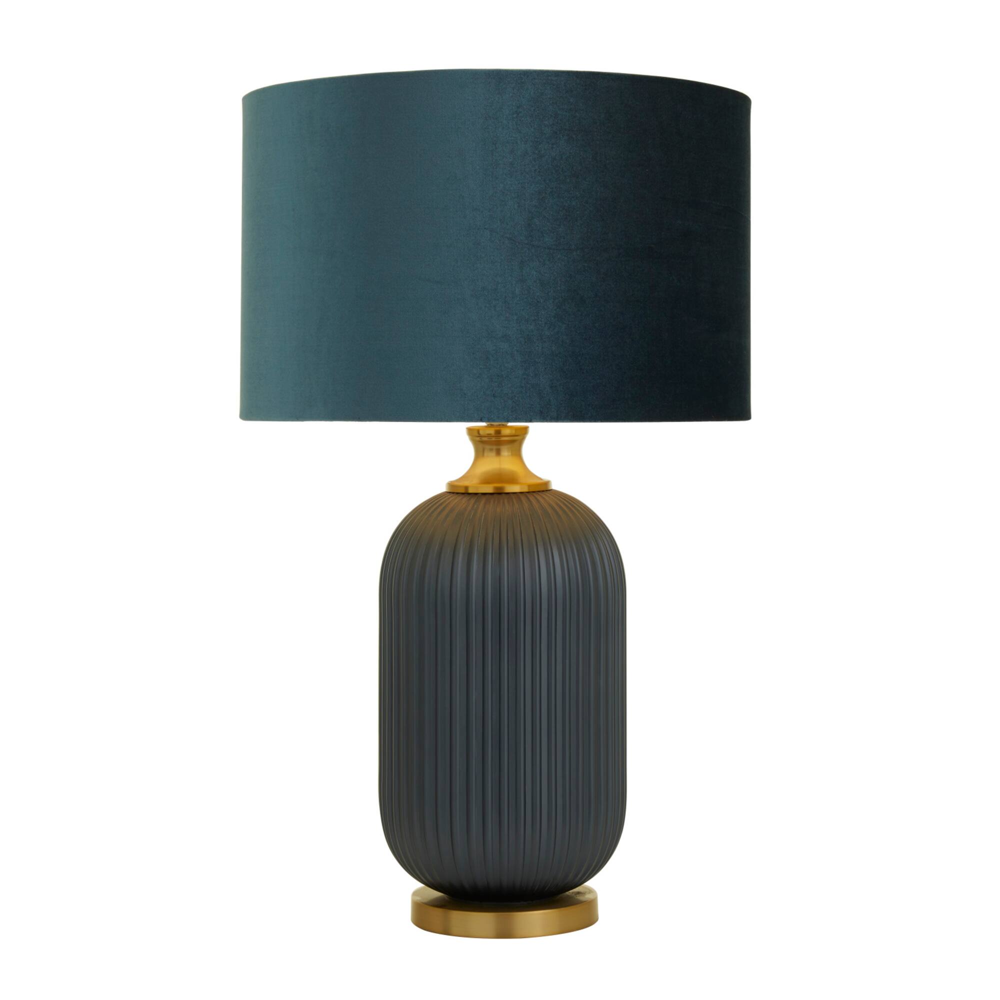 Blue Velvet Transitional Table Lamp, 26" x 16" x 16"